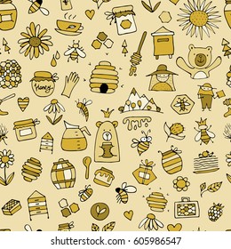 Honey apiary, seamless pattern. Sketch for your design