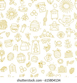 Honey apiary, seamless pattern. Sketch for your design