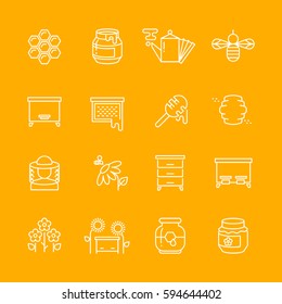 Honey apiary vector thin line icons set