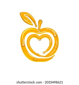 Honey apple icon. Honey drawn apple. The symbol of Rosh Hashanah (Jewish new year)