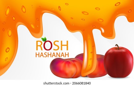 Honey apples and figs for Rosh Hashanah Jewish New Year, vector art illustration.