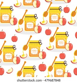 Honey and apples seamless texture on the Jewish New Year Rosh Hashanah. Vector illustration