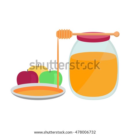 Honey with apples. Vector illustration.