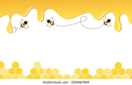 Honey background with bee cartoons vector illustration.
