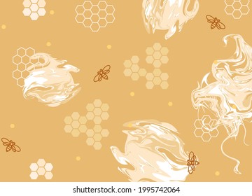 Honey background with bees and cells vector illustration