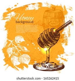 Honey background with hand drawn sketch illustration