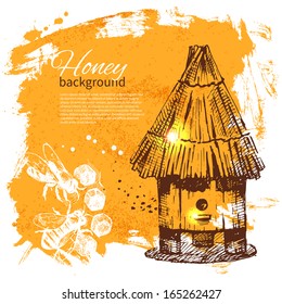 Honey background with hand drawn sketch illustration