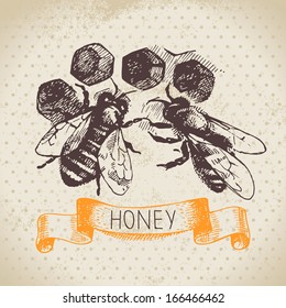 Honey background with hand drawn sketch illustration