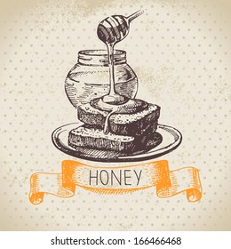 Honey background with hand drawn sketch illustration