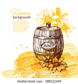 Honey background with hand drawn sketch illustration	