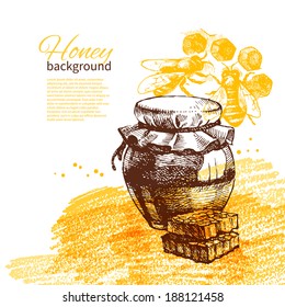 Honey background with hand drawn sketch illustration