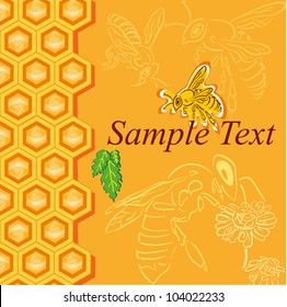 honey background with honeycombs and bees