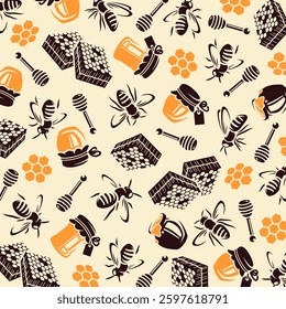 Honey background, pattern set. Collection icon honey. Vector