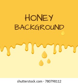 Honey background with space for your text. Dripping honey and drops, flow down. Vector illustration