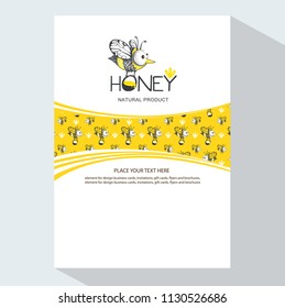 Honey Background with Working Bee. Honey Brochure design template. Element for design business cards, invitations, gift cards, flyers and brochures