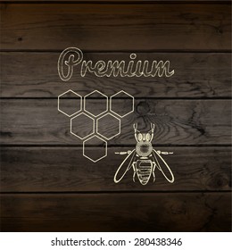 Honey badges logos and labels for any use, on wooden background texture
