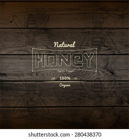 Honey badges logos and labels for any use, on wooden background texture