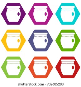 Honey bank icon set many color hexahedron isolated on white vector illustration