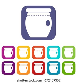 Honey bank icons set vector illustration in flat style In colors red, blue, green and other