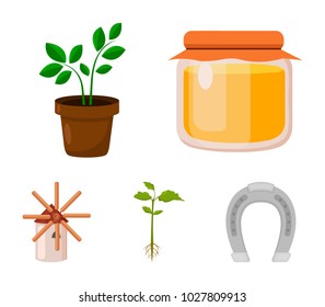 Honey bank, plant, mill.Farm set collection icons in cartoon style vector symbol stock illustration web.