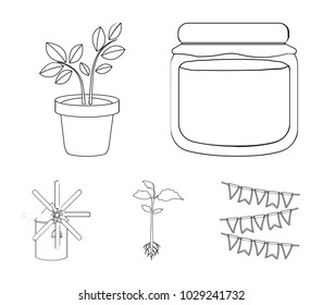 Honey bank, plant, mill.Farm set collection icons in outline style vector symbol stock illustration web.