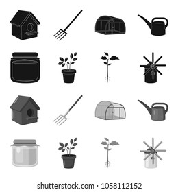 Honey bank, plant, mill.Farm set collection icons in black,monochrome style vector symbol stock illustration web.