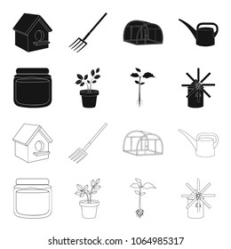 Honey bank, plant, mill.Farm set collection icons in black,outline style vector symbol stock illustration web.