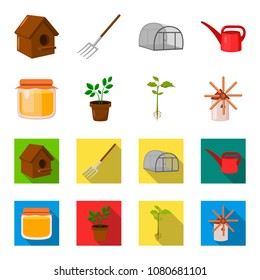 Honey bank, plant, mill.Farm set collection icons in cartoon,flat style vector symbol stock illustration web.