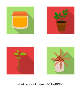 Honey bank, plant, mill.Farm set collection icons in flat style vector symbol stock illustration web.