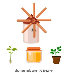 Honey bank, plant, mill.Farm set collection icons in cartoon style vector symbol stock illustration web.
