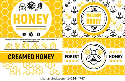 Honey banner set. Outline set of honey vector banner for web design