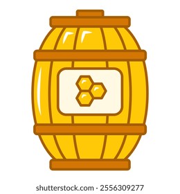 Honey barrel line icon vector isolated. Symbol of natural dessert in wooden container. Sweet organic nectar.