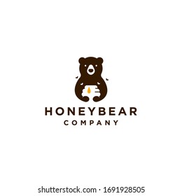 honey bear with bee hive logo vector design illustration with a drop of honey icon