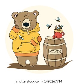 HONEY BEAR Cartoon Dessert Animal Vector Illustration Set