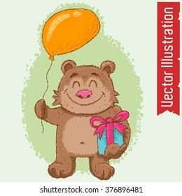Honey Bear for greeting card. Vector illustration.