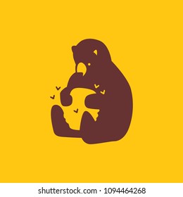 Honey Bear Hive Bee Logo Vector Icon Illustration