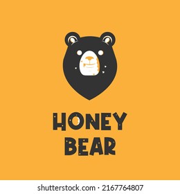 Honey bear illustration logo with beehive