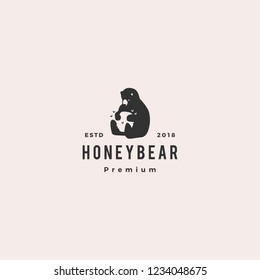 honey bear logo hipster retro vintage vector icon illustration label