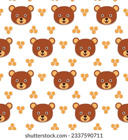 Honey bear on white background. kawaii animal kids seamless pattern design for wrapping paper, fabric and textile.