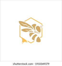 Honey Bee Abstract Vector Sign, Symbol or Logo Template