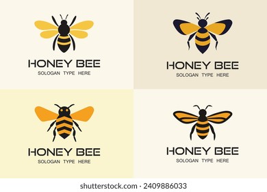 logotipo de animales de la abeja miel. Juego de iconos de abejas de dibujos animados, icono de abejas. ilustración vectorial