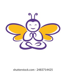 Honey Bee animals logo. Bee in lotus position. Meditative yoga asana. illustration for branding, yoga and sweets store, healthy lifestyle. Vector flat illustration.