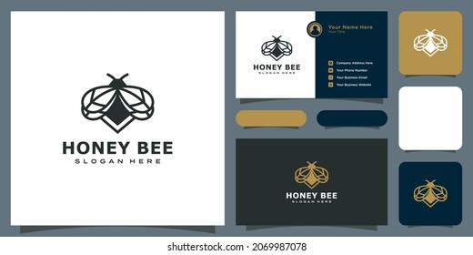 honey Bee animals logo vector design and business card