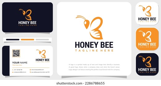 honey Bee animals logo vector with business card template