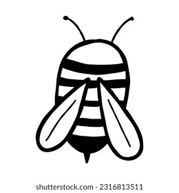 Honey Bee From The Back. Funny Doodle Illustration 