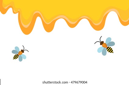 Honey and bee background, banner. flows, bees fly. Vector illustration
