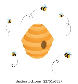 Honey bee, beehive, cartoon vector illustration graphic design