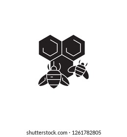 Honey bee black vector concept icon. Honey bee flat illustration, sign