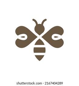 Honey bee black vector icon. Cute filled symbol.