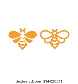 Honey bee black vector icon. Honeybee simple fill symbol.